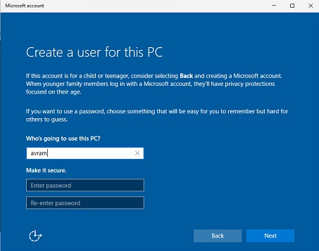 create a user for this pc