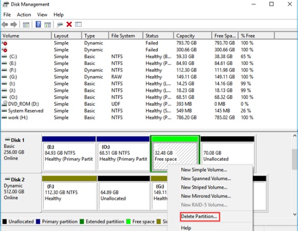 delete partition
