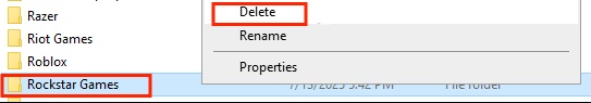 delete rockstar game file