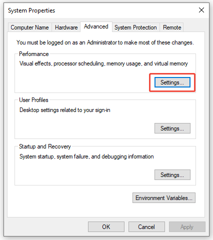 dep exception settings