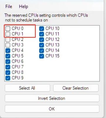 deselect cpu0 and cpu1