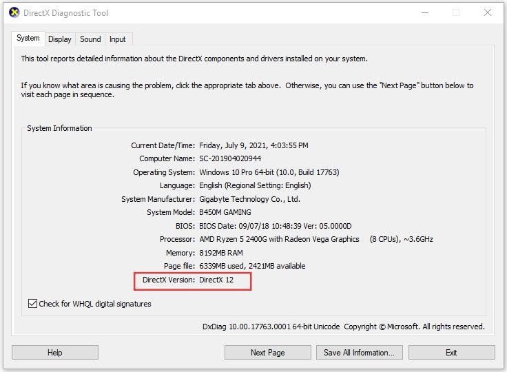directx information