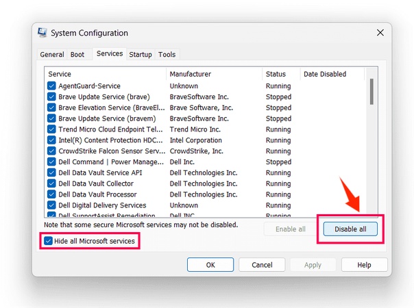 disable all non-microsoft services