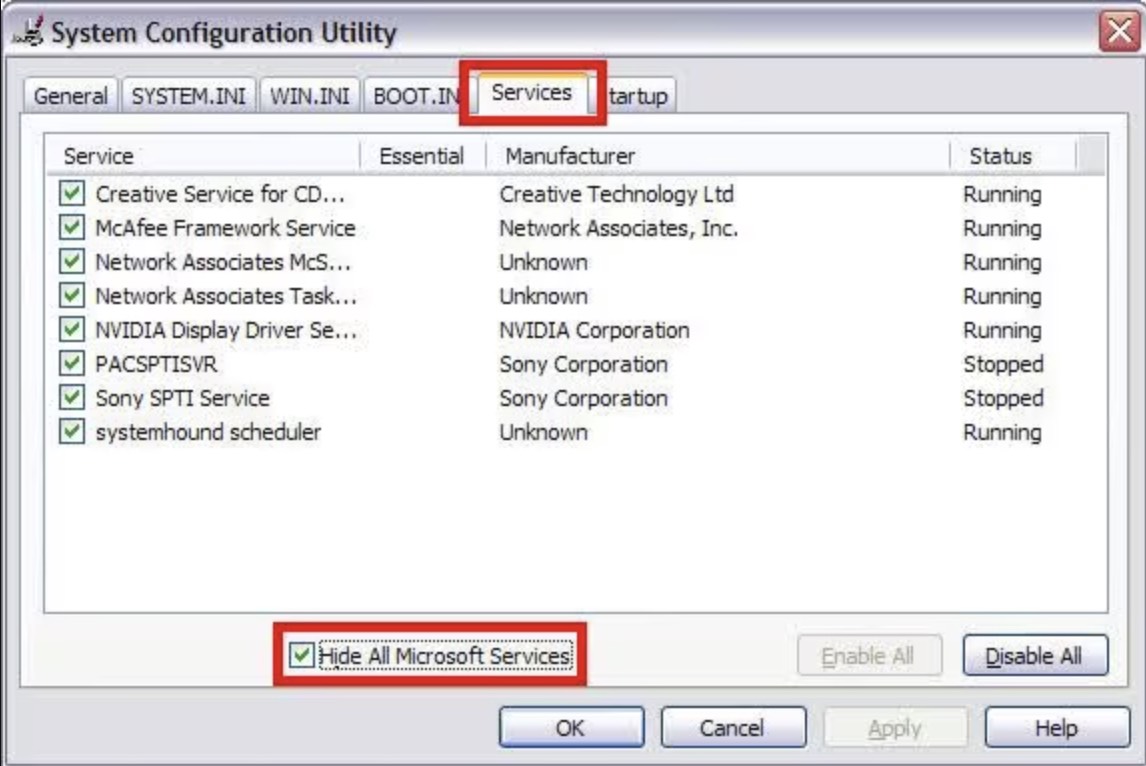 disable all services