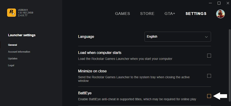 disable battleye on rockstar games launcher 