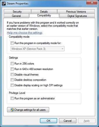disable compatibility mode for steam