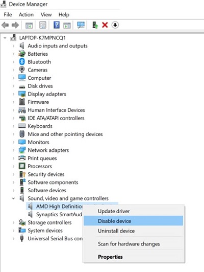 deshabilitar dispositivo