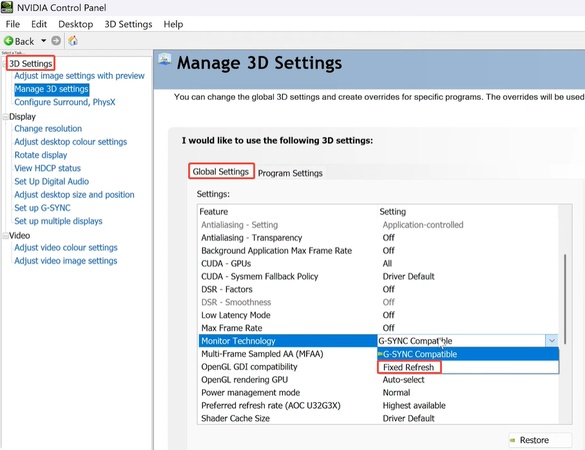 disable g sync for games