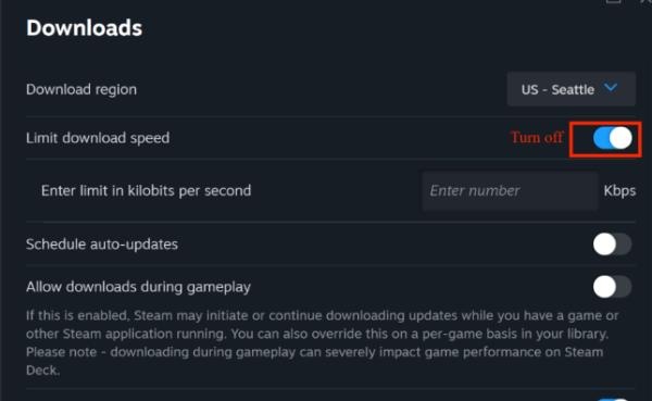 Steam-Downloadgeschwindigkeitslimit deaktivieren