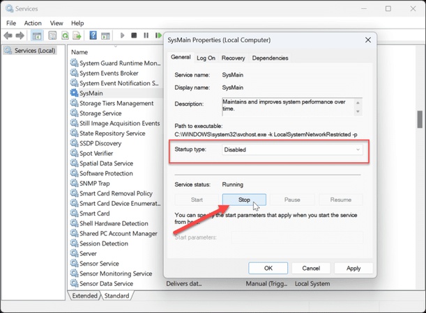 disable service hot sysmain to fix wsappx service high cpu usage