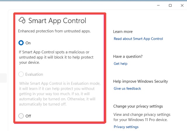disable smart control settings