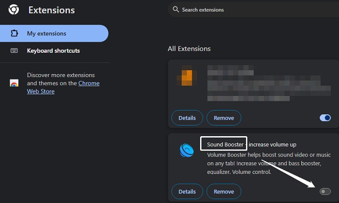 Sound Booster-Erweiterung in Google Chrome deaktivieren