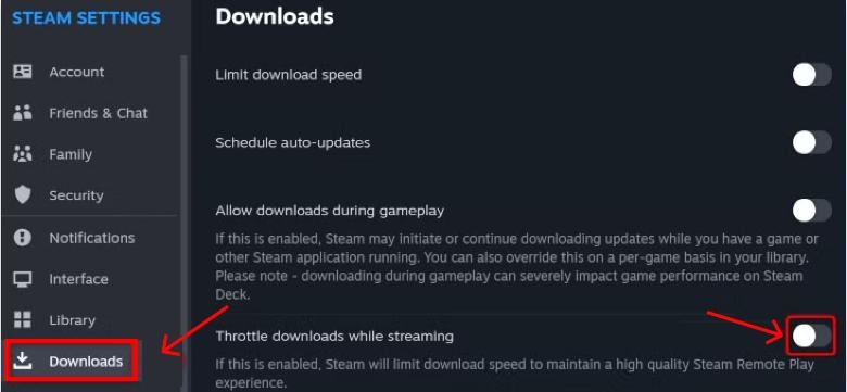 Steam-Download-Drosselung während des Streamings deaktivieren