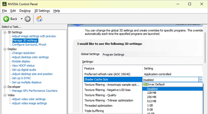 disable the shader cache