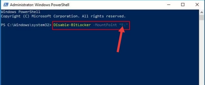 disbale bitlocker via powershell