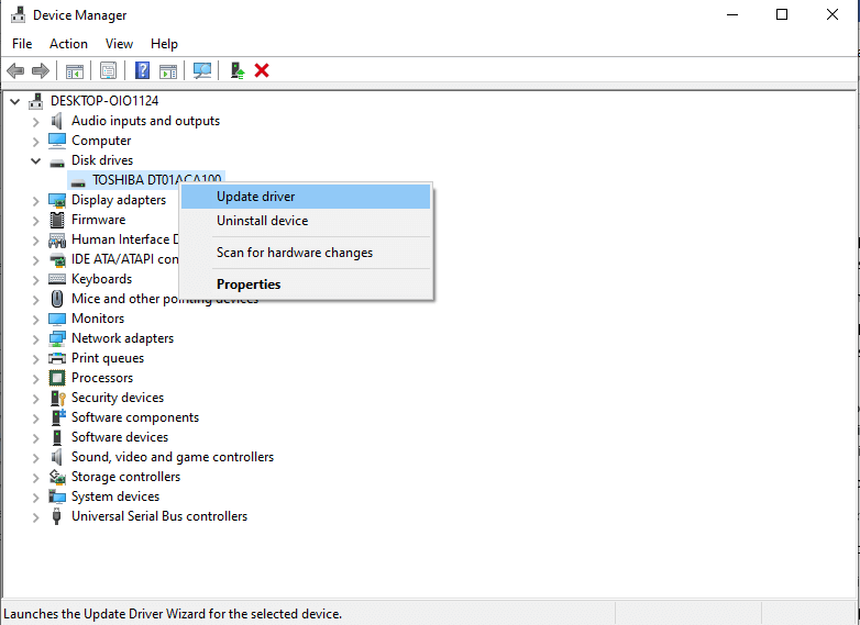 actualización del controlador de disco