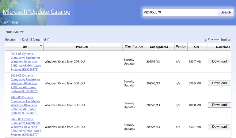 download kb5061768 from microsoft update catalog