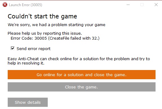 easy anti cheat launch error 30005