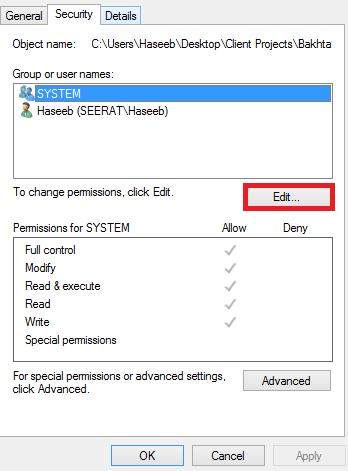 Windows Explorer'dan izin almak için güvenliği düzenleyin