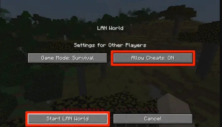 enable cheats in existing world