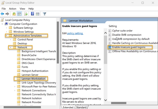 unsicheren gastzugriff aktivieren windows 11