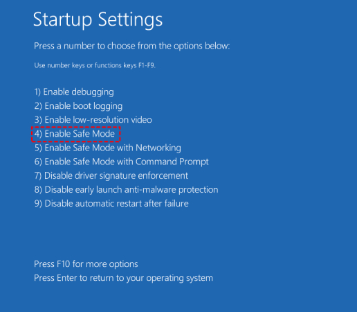 press F6 or choose Enable Safe Mode with Command Prompt