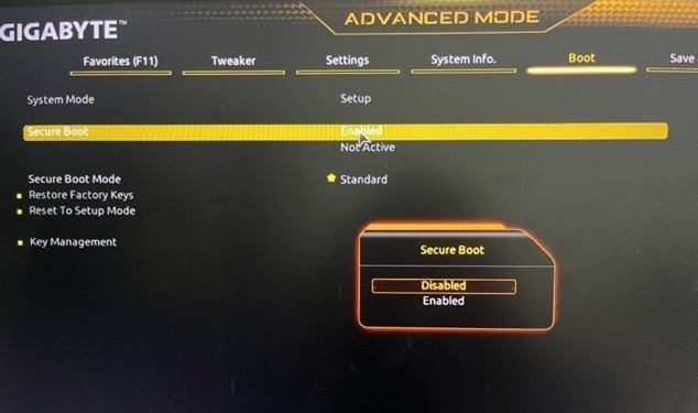 enable secure boot under advanced mode
