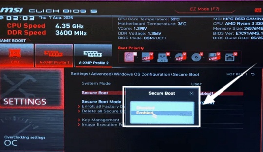 secure boot aktivieren
