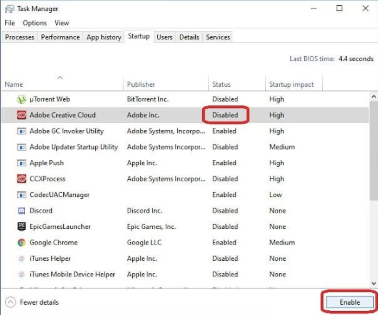 enable startup items