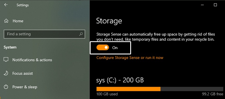 enable storage sense
