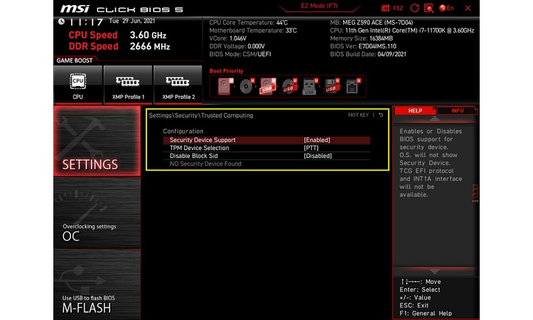 habilitar tpm desde msi BIOS
