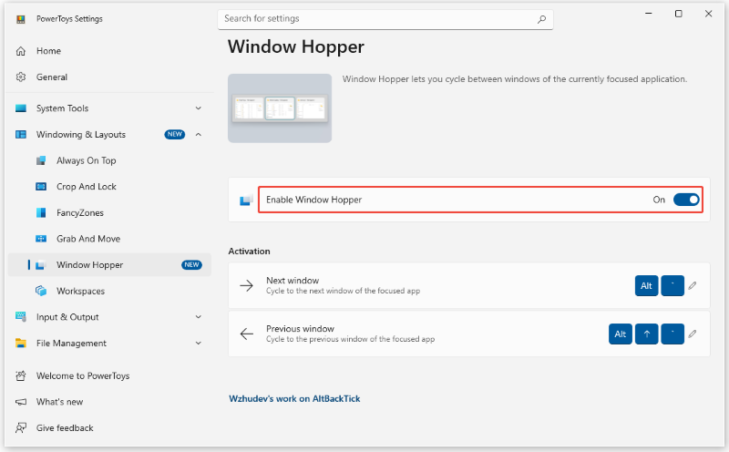 enable window hopper from powertoys