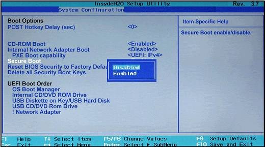 enale secure boot bios