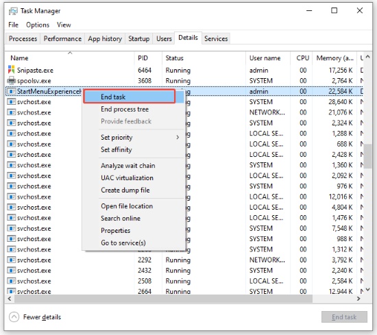 end startmenuexperiencehost exe
