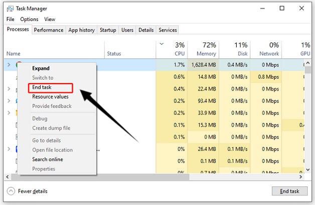 end task in the task manager