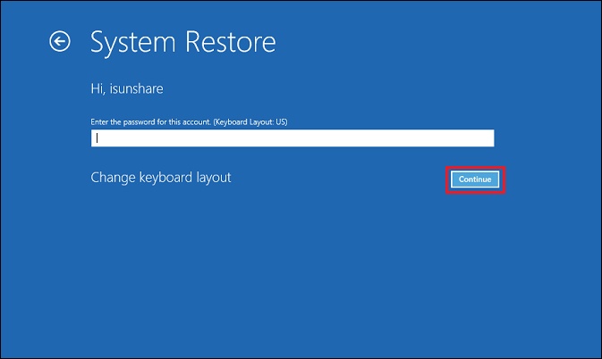 enter credentials to perform system restore