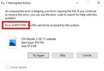 Fixed]Error 0x80070780 The File Cannot Be Accessed By The System