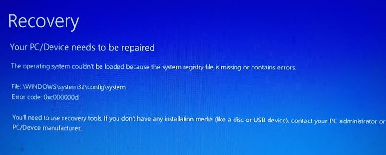 error 0xc000000d message