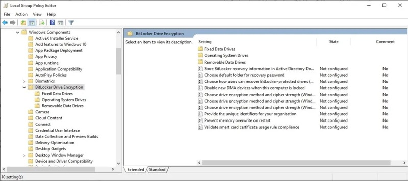 find bitlocker drive encryption under local group policy