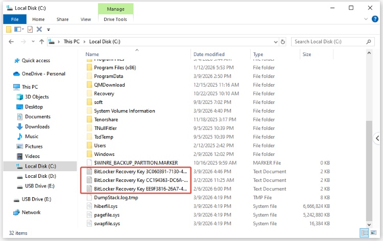 find bitlocker recovery key in local files