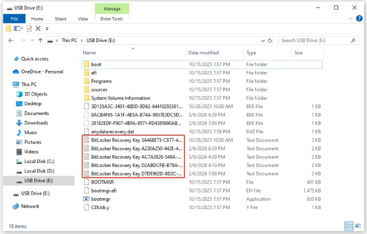 find bitlocker recovery key in usb drive
