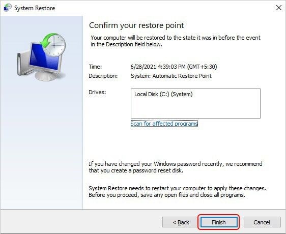 system restore