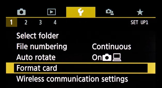 format card in camera