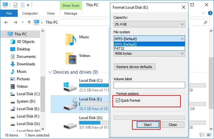 format the bitlocker drive