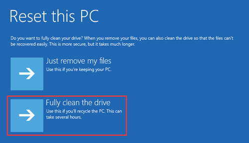 filly clean the drive to factory reset a gateway laptop from windows settings