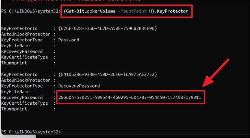 PowerShell을 통해 BitLocker 복구 키 찾기