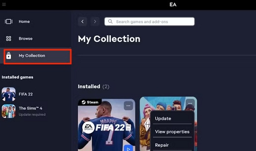 go to my collection in ea