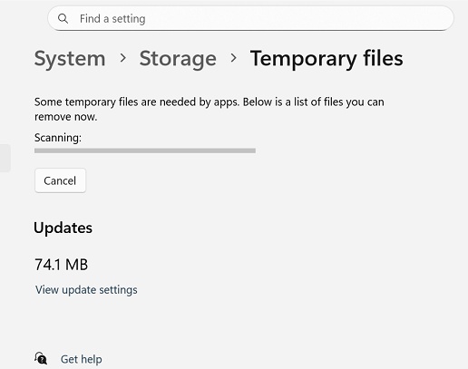 Zu den temporären Dateien in den Windows-Einstellungen navigieren
