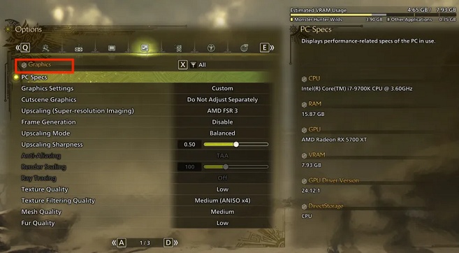 graphic settings for monster hunter