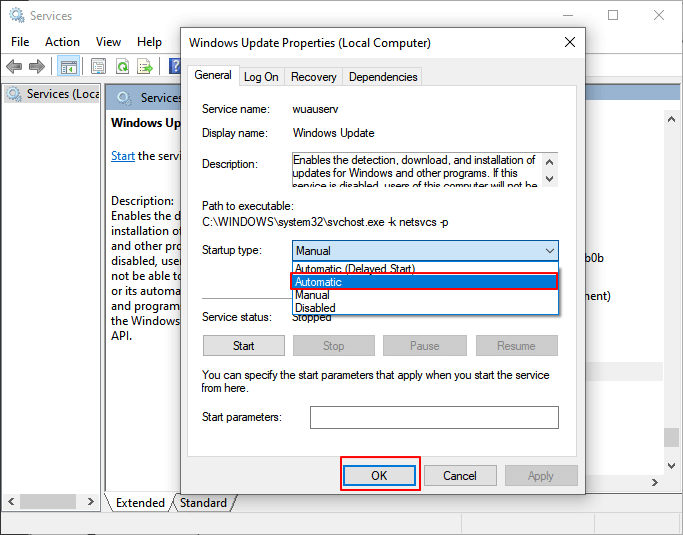improve windows service from startup settings